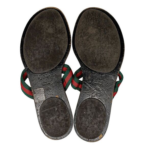 Gucci GG Web Stripe Thong Sandals EU 38.5 US 8.5 Brown Flip Flop Slide Flat Heel - Picture 6 of 13